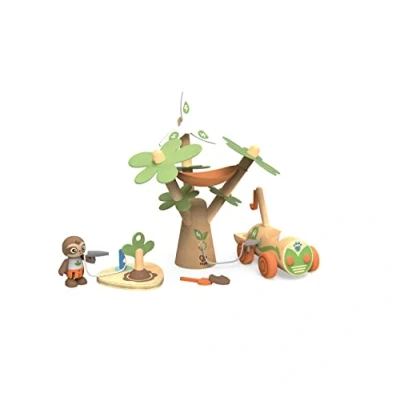 Image de Hape Jouet Poupée Fille &amp; Garçon Coffret Arbre Éolienne Voiture Électrique Petite Jeu Libre Pour l&#039;Imagination la Créativité Apprend Faune Flore Matériaux Durables