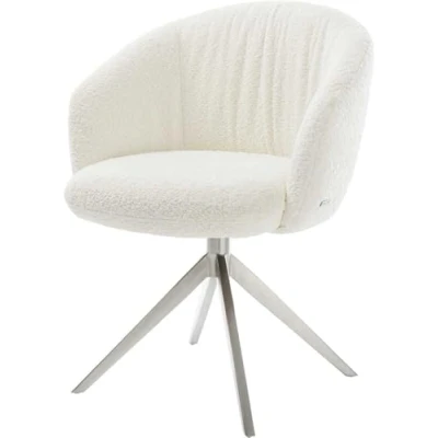 Image de Chaise pivotante Caja Flex avec accoudoirs bouclé blanc pied croisé large acier inoxydable brossé pivotement sur 360 fonction bascule ressorts ensachés