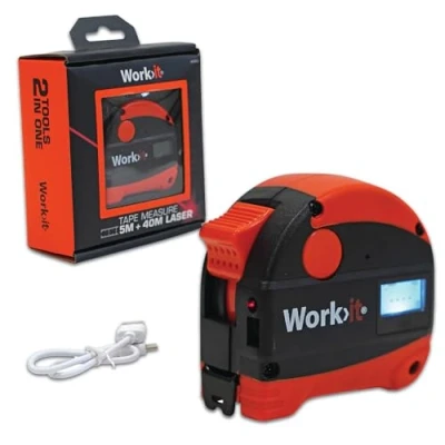 Image de Work it Ruban Mesure avec Télémètre Laser 5m + 40m Haute Précision, Extrémité Magnétique, Chargement USB