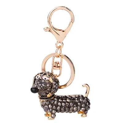 Image de Wakerda 1 porte clés en alliage avec breloques cristal et strass forme de teckel Décoration sac à main Cadeau créatif pour femme.
