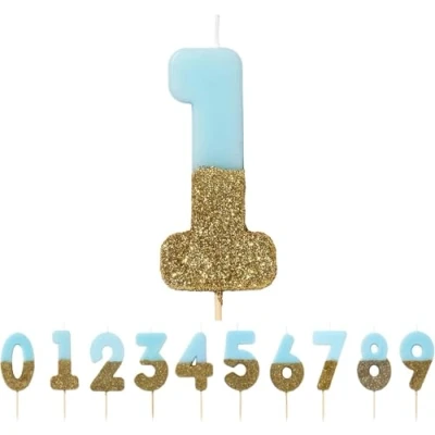 Image de Talking Tables numéro dorées Décoration qualité supérieure Originales Bougie Chiffre 1 Topper Gâteau Anniversaire Paillettes Or et Bleu, BDAY CANDLE BLU 1, BLUE, Height 8cm, 3&quot;