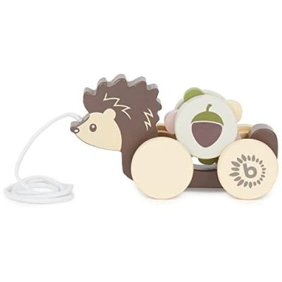 Image de Bieco Chèvre en Bois Jouet à Tirer partir de 1 an Mignon Animal pour bébé hérisson avec Roue dentée.