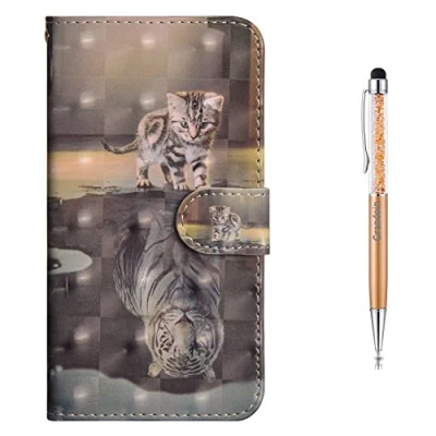 Image de Coque iPhone 6S Plus /6 Plus,Grandoin Mode Créatif Effet 3D Étui de Protection Housse en PU Cuir avec TPU Silicone Souple Portefeuille Phone Case pour Apple 5.5&quot; (Chat et Tigre)