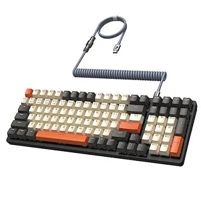 Image de MAMBASANKE K6 Pro 96% 3 Modes Clavier de Jeu Mécanique Hot Swap 4000mAh 2.4Ghz/Bluetooth 5.0/Clavier Filaire avec Câble USB Enroulé Type C 9 RVB Rétroéclairé Bleu Commutateur pour Gamer Shimmer