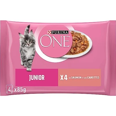 Image de PURINA ONE Junior Sachet fraîcheur au saumon Pour chaton de 1 à 12 mois 4 x 85 g