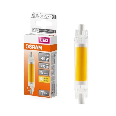Image de OSRAM LED Slim Line schlanke multicolor Lampe mit R7s Retrofit Sockel, 4.5 W / 470 lm, klar, warmweißes Licht 2700 K, nicht dimmbar, IP20, bleifreies Glas, 16 mm Durchmesser.