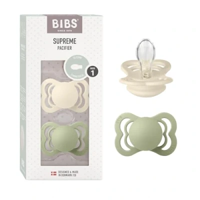 Image de tétine BIBS Supreme, lot de 2, silicone, danoise forme symétrique. Sans BPA. (Ivory/Sage, taille 1 (0 6 mois))