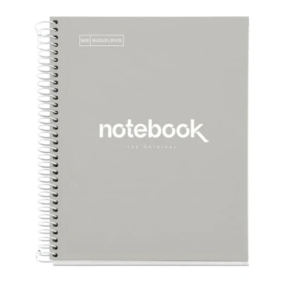 Image de Miquelrius Cahier A5 Carnet de Notes Emotions, 80 Feuilles 90 g/m², Grille 5 x mm, 1 Bande couleur, Spirale microperforée, Couverture extra dure, 2 Trous, Couleur Gris