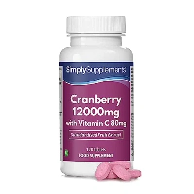 Image de Canneberge 12000mg et Vitamine C 80mg 120 Comprimés Adapté aux Végétaliens Jusqu’à 2 mois de Bienfaits SimplySupplements