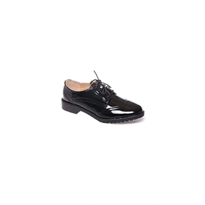Image de Derbies femme noires vernies semelle interieure cuir baskets elegantes talon carre a motifs Noir Taille 37 EU