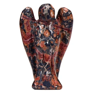 Image de Morella Pierres précieuses Jaspe léopard ange porte bonheur gardien à emporter partout 3,5cm dans un sac de velour