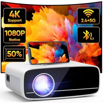 Image de Vidéoprojecteur 4K Supporté, Natif 1080P 5G WiFi Bluetooth Projecteur avec 50% Zoom, AKATUO Mini Portable LED Rétroprojecteur Home Cinéma 200&#039;&#039; pour Smartphone/TV Stick/HDMI/USB