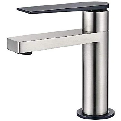 Image de GRIFEMA LYON G11001A Robinets de Lavabo sans Vidage, Robinet Salle Bain avec Économie d&#039;Eau Ecos, Nickel Brossé/Noir