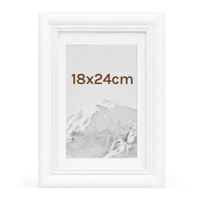 Image de WOLTU Cadre Photo 18x24 cm en Bois Massif avec Passe Partout, Suspendre Horizontalement ou Verticalement, Décoration Murale sur Table, Blanc