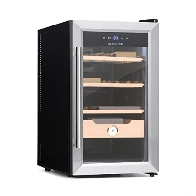 Image de Cave à cigares Klarstein El Presidente 48 l 3 clayettes 1 compartiment en bois de cèdre argent
