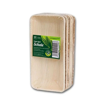 Image de BIOZOYG 200x assiettes en feuille de palmier 24x15 cm Vaisselle jetable, rectangulaire fête jetable durable