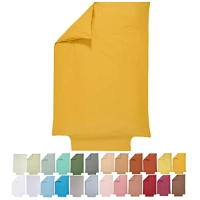 Image de P&#039;tit Basile Housse de Couette 100x135 ou 100x140 cm 100% Coton Bio 57 Fils certifié sans substances nocives Jaune Moutarde Idéal pour lit bébé 60x120 70x140 Rabat Border