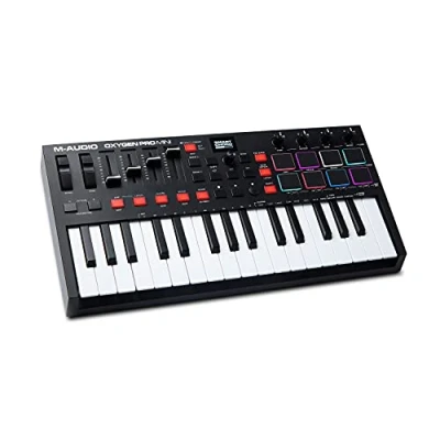 Image de M Audio Oxygen Pro Mini Clavier Maître USB MIDI 32 Touches, Pads, Potentiomètres, Boutons et Faders Assignables Pack de Logiciels Inclus