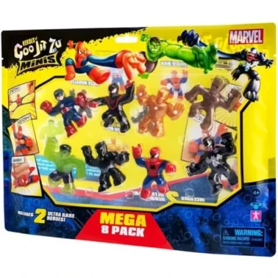 Image de Heroes of Goo Jit Zu Marvel Minis S4 Spiderman, Hulk, Venom, Ironman, Miles Morales, Captain America, Black Panther, Groot Lot de 8, Noir