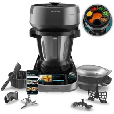 Image de Cecotec Robot de Cuisine Multifonction avec Distributeur d&#039;Aliments Mambo CooKing Victory. 1700 W, 45 Fonctions, Recettes Guidées, Récipient Victory 5L, Acc: Cuiseur Vapeur ou Panier pour Bouillir