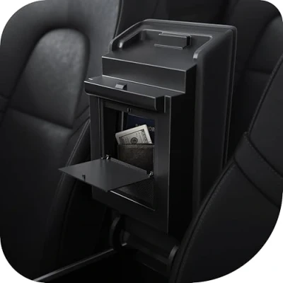 Image de Spigen Tesla Model Y 3 2021 2023 Boîte de Rangement Cachée pour Console Centrale Accoudoir, Une Touche Accessoires Édition Carbone