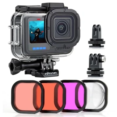 Image de SOONSUN Boîtier étanche pour GoPro Hero 12/11/10/9 Noir avec 4 filtres de plongée sous Marin 60 m 9 10 11 12 Rouge, Rouge Clair, Magenta, 5 Macro