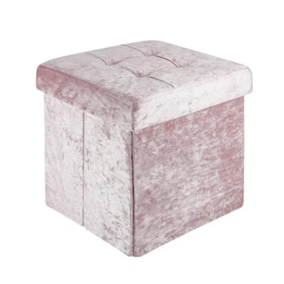 Image de Intirilife Pouf Pliable 30x30x30 cm en Velours Rose Cube de siège avec Couvercle et Espace Rangement Tissu Creux Sitzcube Repose Pieds Coffre