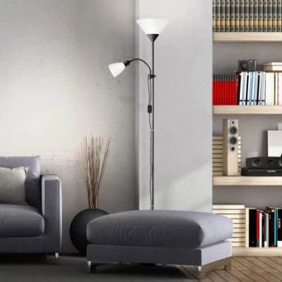 Image de Lightbox plafonnier avec bras de lecture réglable &amp; interrupteur à bascule 1,8 m hauteur lampadaire décoratif lampe 1x douille E27 E14 en aluminium/plastique