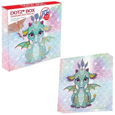 Image de DIAMOND DOTZ DBX 010 Boîte Ariel The Baby Dragon Diamant Image sur Châssis 22 x 2,5 cm à Poser ou Suspendre Idéal pour Les Enfants