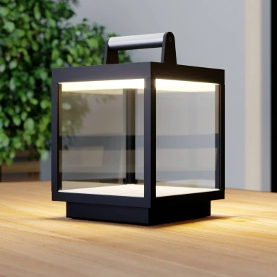 Image de LED Luminaire de terrasse Cube (Avec variateur d&#039;intensité tactile) avec une connexion USB à intensité variable (Moderne) en Noir Aluminium (1 lampe,à)