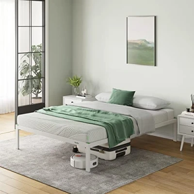 Image de Novilla Cadre de lit Plateforme en métal 30cm, Sommier, avec 5 Pieds Hauts, Rangement sous Le lit, Support à Lattes Bois,Assemblage Facile,140 x 200 cm, Blanc