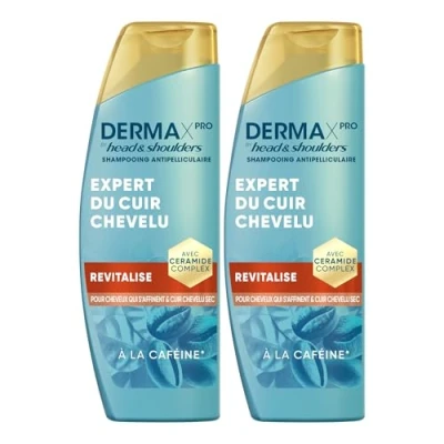 Image de DermaXPro by Head &amp; Shoulders Revitalise Shampoing Antipelliculaire 2x250ml à la Caféine et Complexe de Céramides, Hydrate le Cuir Chevelu Sec les Cheveux Fins, Aide Renforcer Barrière Cutanée