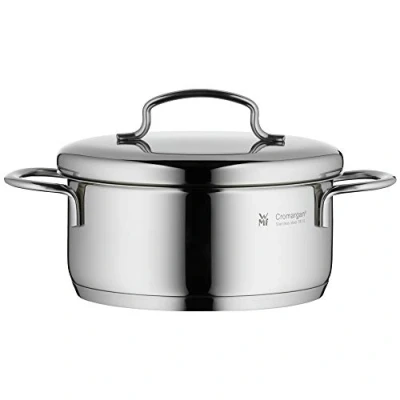 Image de Petite marmite WMF d&#039;environ 14 cm, couvercle en métal, poêle à induction 0,9 l, acier inoxydable poli Cromargan, empilable, pour petites portions, ménages individuels