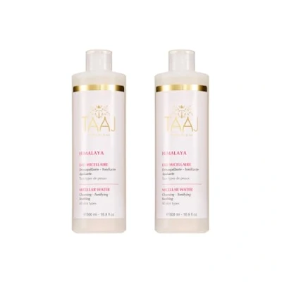 Image de TAAJ Eau Micellaire HIMALAYA Nettoie, Tonifie &amp; Apaise les Peaux Sensibles I Démaquille Élimine Impuretés Vegan Cruelty Free Lot de 2 x 500 ml