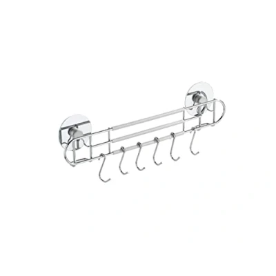 Image de WENKO Turbo Loc® réglette à 6 Crochets Fixer sans percer, Métal chromé, 31.5 x 9.5 5 cm, Argent Brillant