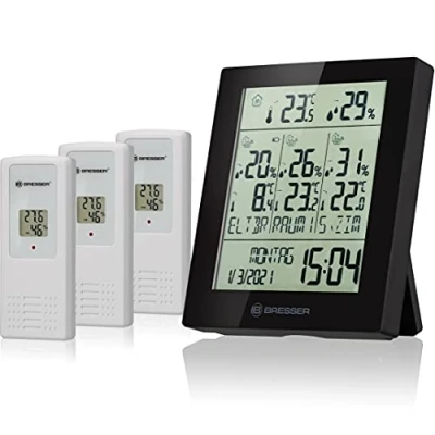 Image de BRESSER Temeo Hygro Quadro Neo Thermohygromètre pour 4 Points de Mesure Noir