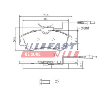 Image de FAST FT29517 Jeu de plaquettes frein Essieu avant avec palpeur d&#039;usure intégré PEUGEOT: 306 3/5 portes, Partner I Combispace, Van