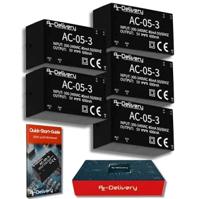 Image de AZDelivery 3 x Mini Module Adaptateur Alimentation 220V à 5V Compatible avec Arduino et Raspberry Pi incluant Un E Book!