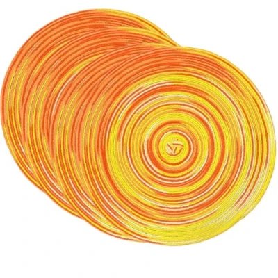 Image de SCF2017 Lot de 4 sets table ronds en fil coton tissé résistant à la chaleur 38 cm Jaune + Orange