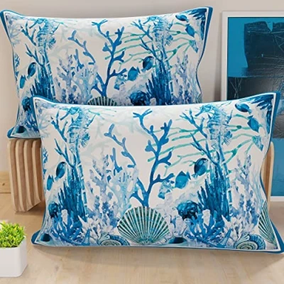 Image de PETTI Artigiani Italiani Lot de 2 Taies d&#039;Oreillers 145x40 cm 100% Microfibre Hypoallergénique, Housse Oreiller Rectangulaire Corail Bleu, Paquet 2, Fabriqué en Italie