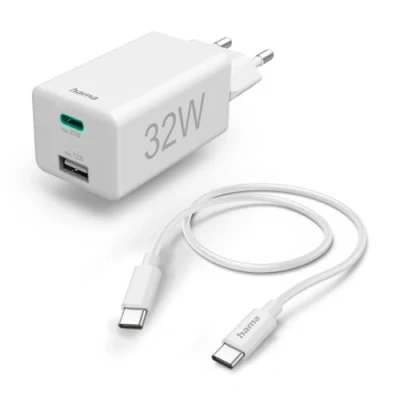 Image de Chargeur Rapide USB C/USB A + Cable, 32W, Blanc