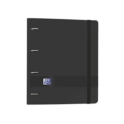 Image de Oxford Live &amp; Go Classeur à 4 anneaux en polyfoam avec recharge et caoutchouc A4+ 100 feuilles de recharge, 5 bandes couleur quadrillage x 5, noir