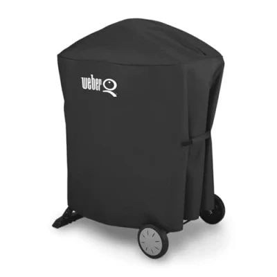 Image de Weber Housse de barbecue pour Q1000/2000 avec support/Chariot, Respirante, résistante aux UV et à l&#039;eau, Protection Contre Le Vent Les intempéries, Fermeture Velcro Noir (7120)