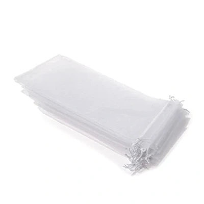 Image de 50 Pochettes Blanches en Organza Taille 26 cm x 6 Idéales pour Objet Long (Eventails, Stylos, ...) (Blanc)