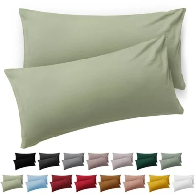 Image de Blumtal Taie Oreiller 40x80 Lot de 2 Housse Coussin Microfibre Taies d&#039;oreillers avec Fermeture enveloppe, certifiée Oeko Tex, Extra Douce et Lavable Vert Olive