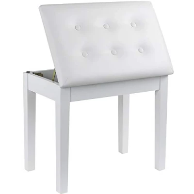 Image de GRANDMA SHARK Bois Piano Banquette et Sièges, Coiffeuse Tabouret, Tabouret avec Compartiment de Rangement (Siège Unique, Bouton Blanc)