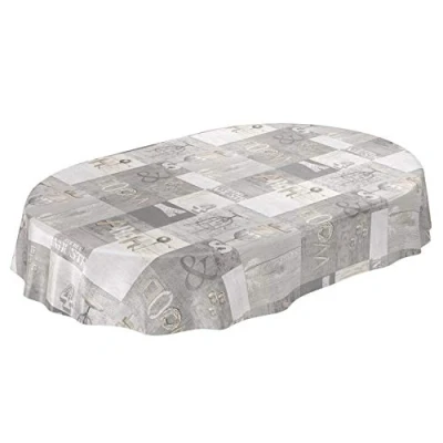 Image de ANRO Nappe en Toile cirée Lavable, Style Industriel, Moderne, Aspect usé, Ovale, 180 x 140 cm