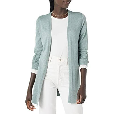 Image de Amazon Essentials Gilet Ouvert sur Le Devant Léger (Grandes Tailles Disponibles) Femme, Vert Sauge Chiné, L