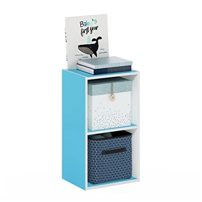 Image de Furinno Pasir Étagère ouverte à 2 niveaux, Blanc/Bleu clair, Tier Cube