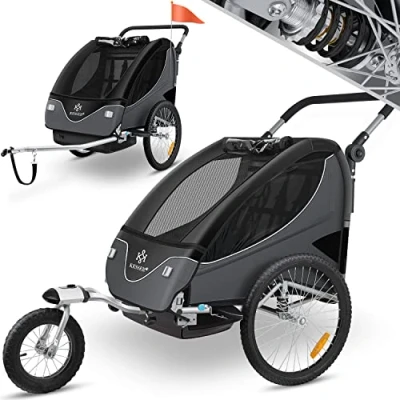 Image de KESSER® Remorque Vélo pour 2 Enfants Cruiser Poussette ceinture de sécurité 5 Points 360 roues Jogger Max. 40kg Orange